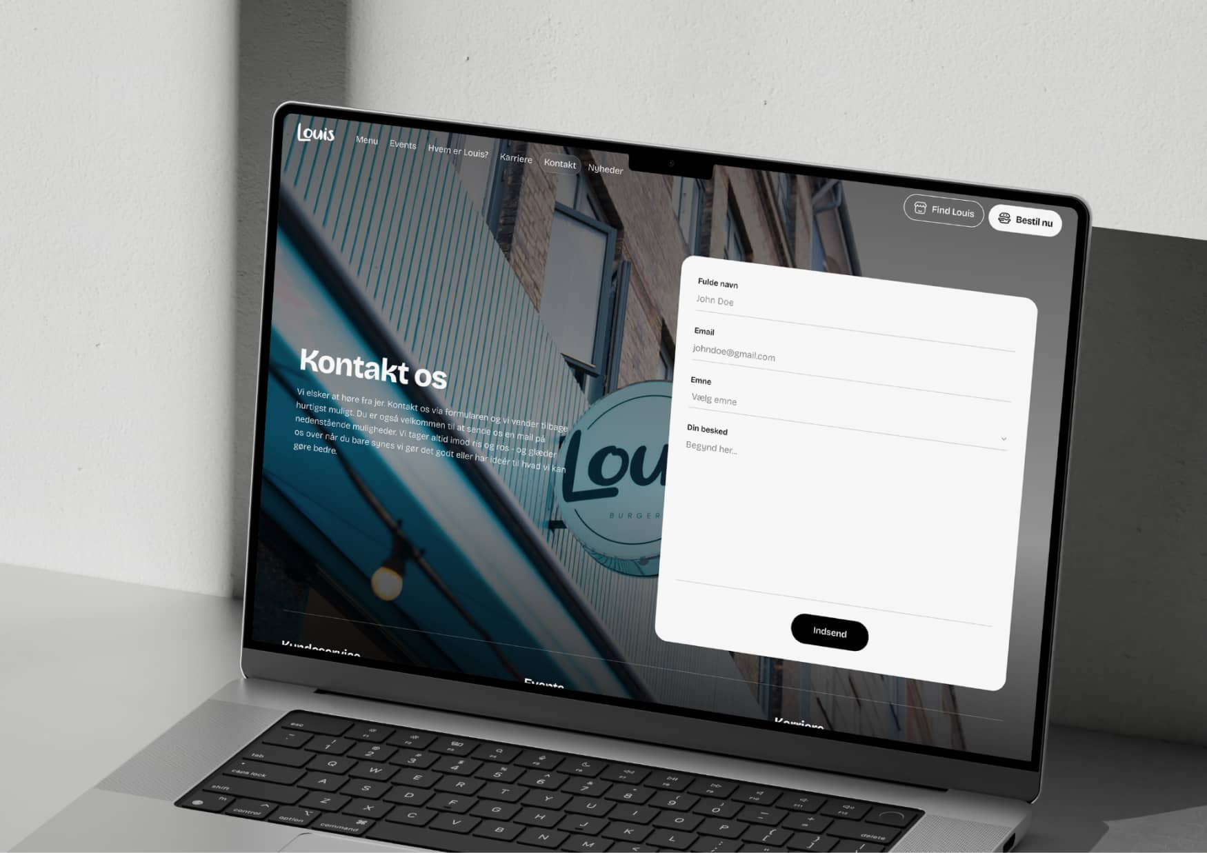 Louis Burger website contact page