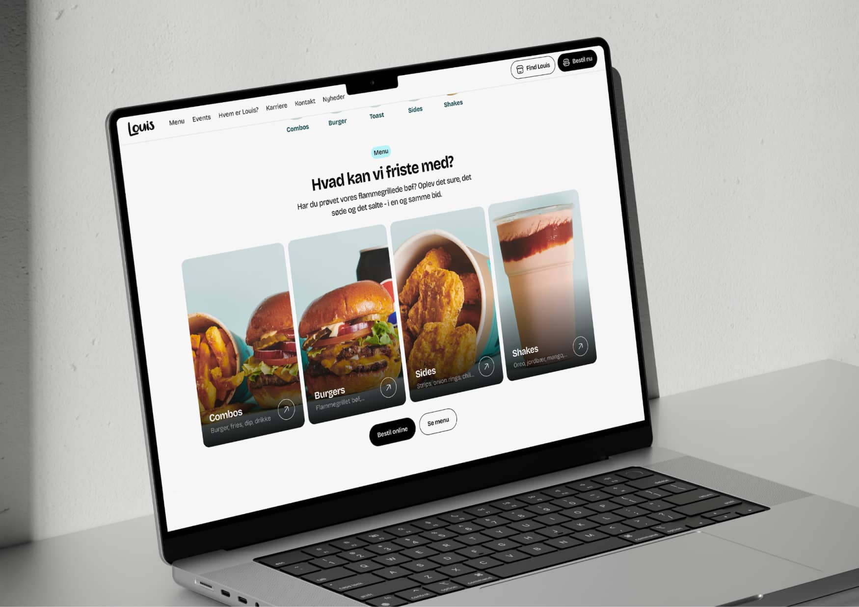 Louis Burger website menu page